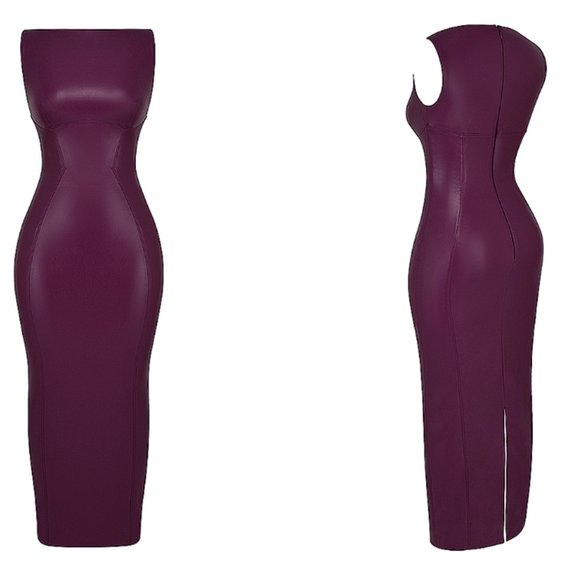 HOUSE OF CB 'Sahara' Merlot Vegan Leather Maxi Dress NWT - Picture 6 of 14